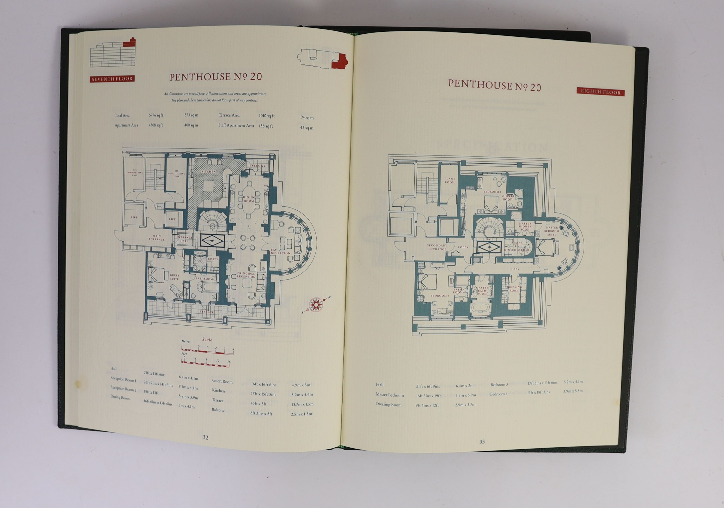 Sales prospectus for 3a, Palace Green, Kensington Palace Gardens, London, 2 vols, text by Jacquey Visick, 4to, green crushed morocco by Zaehndorf, London, 1991, in slip case.